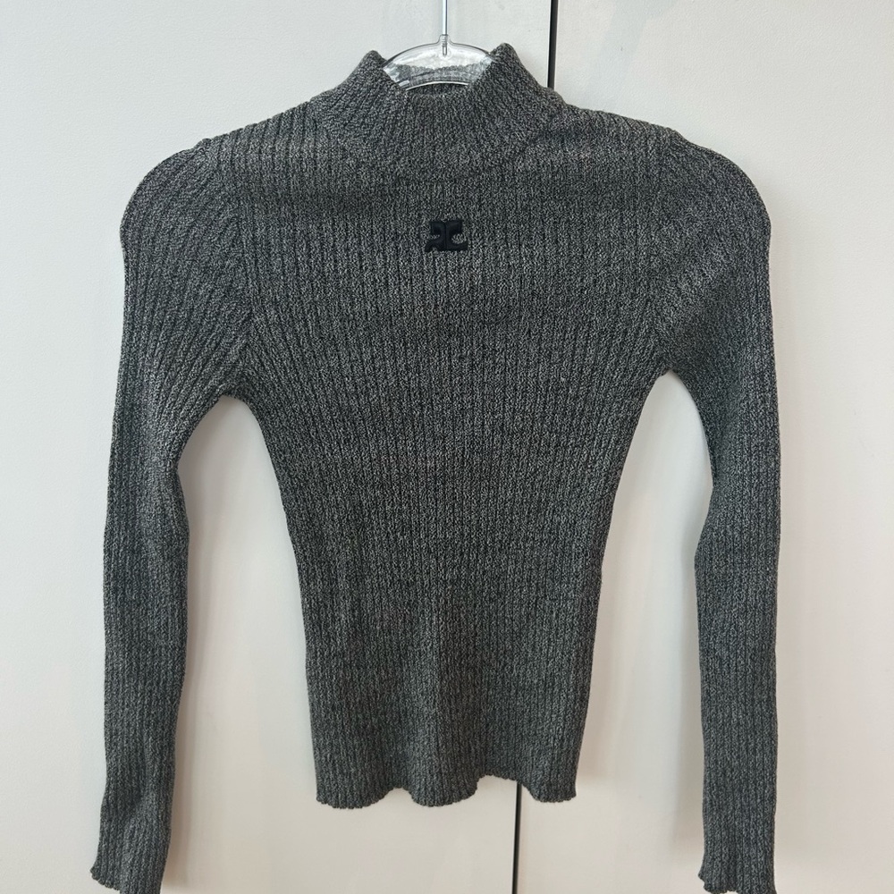 Courreges Gray Ribbed Turtleneck Sweater